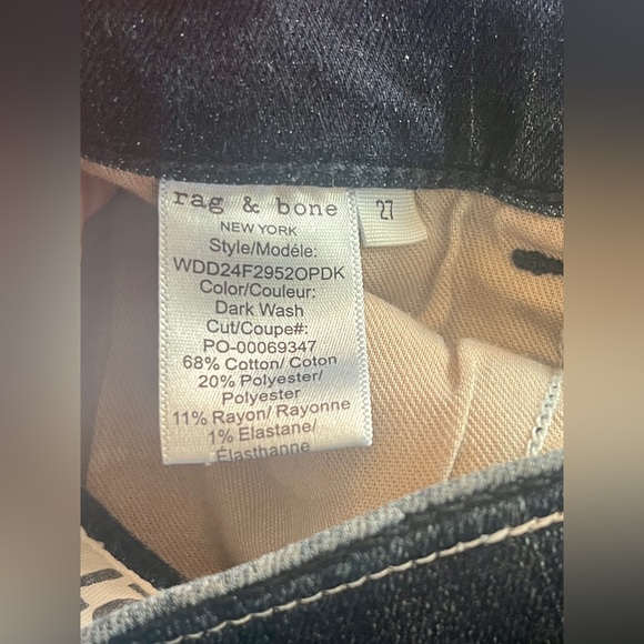 Rag & Bone Serena High Waist Wide Leg Jeans, Dark Wash, Size 27 - Picture 10 of 10